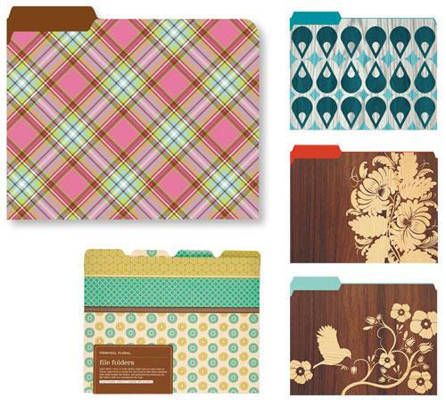 Pink Madras File Folder, Drops Blue File Folder, Emma & Sophie File Folders & Pinwheel File Folder